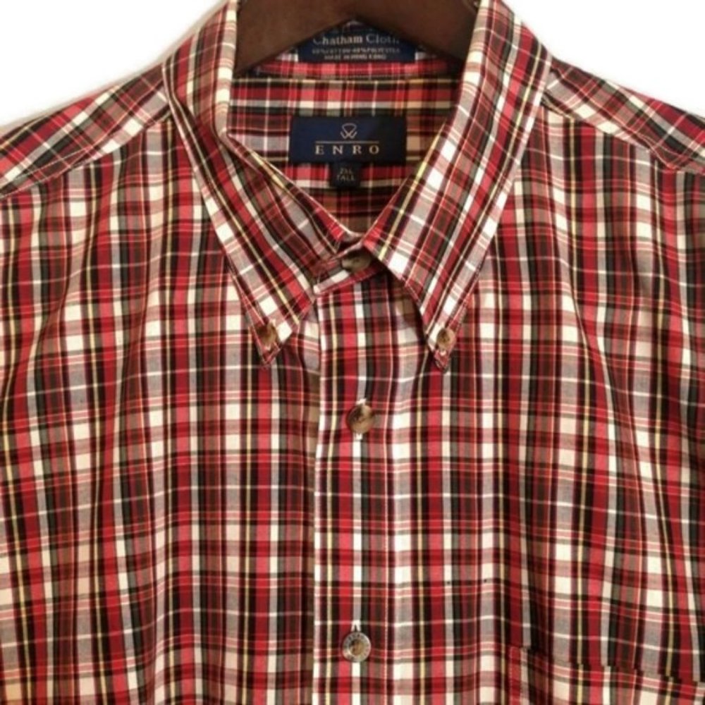 Enro Mens Red Black Yellow Plaid Short Sleeve Button Down Shirt 2XL